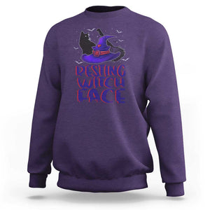 Funny Witch Sweatshirt Resting Witch Face With Black Cat TS02 Purple Print Your Wear