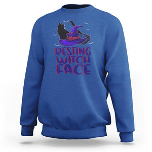 Funny Witch Sweatshirt Resting Witch Face With Black Cat TS02 Royal Blue Print Your Wear