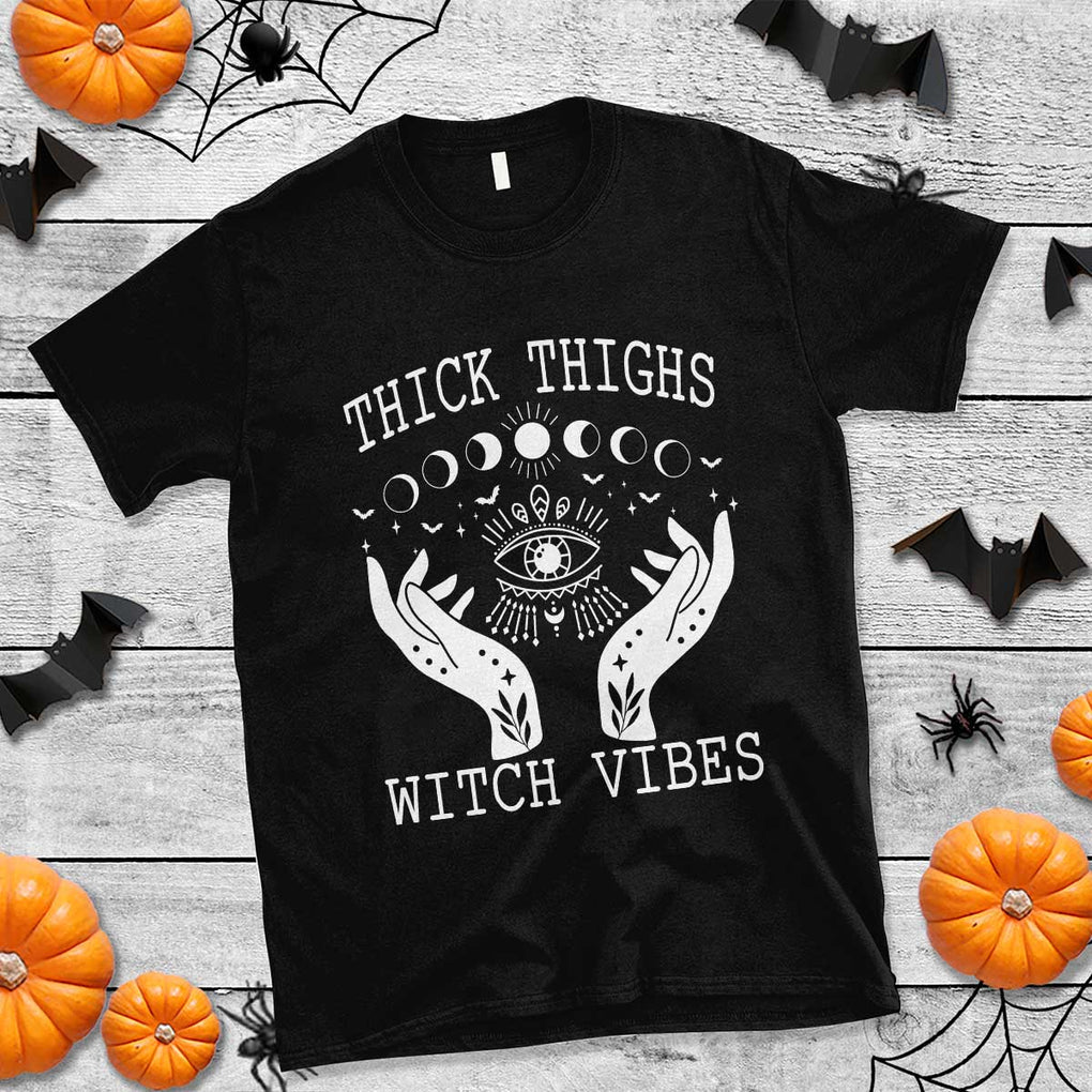 Thick Thighs Witch Vibes Celestial Witchcraft Moon Phases T Shirt TS02 Black Print Your Wear