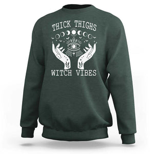 Thick Thighs Witch Vibes Celestial Witchcraft Moon Phases Sweatshirt TS02 Dark Forest Green Print Your Wear