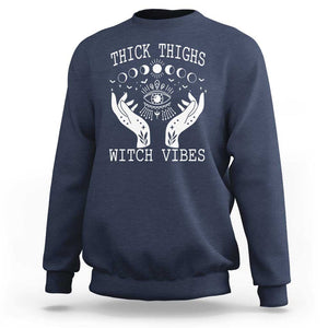 Thick Thighs Witch Vibes Celestial Witchcraft Moon Phases Sweatshirt TS02 Navy Print Your Wear