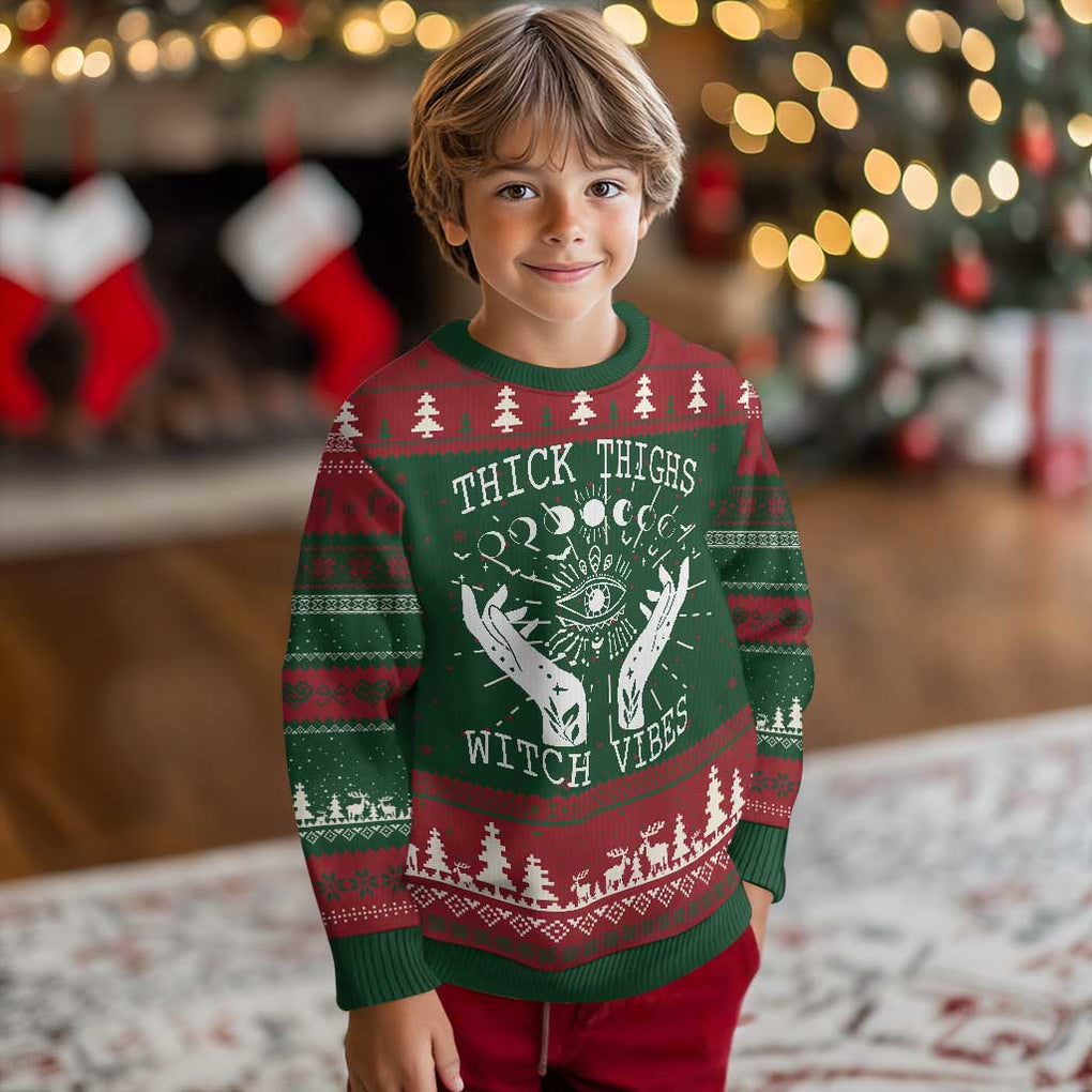 Thick Thighs Witch Vibes Ugly Christmas Sweater Celestial Witchcraft Moon Phases TS02 Christmas Print Your Wear