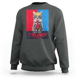 Cats For Trump 2024 Sweatshirt Funny Cat Election TS02 Dark Heather Print Your Wear