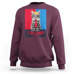 Cats For Trump 2024 Sweatshirt Funny Cat Election TS02 Maroon Print Your Wear