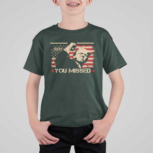 Trump You Missed T Shirt For Kid Funny Election 2024 American Flag TS02 Dark Forest Green Print Your Wear