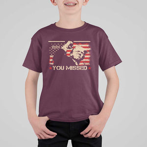 Trump You Missed T Shirt For Kid Funny Election 2024 American Flag TS02 Maroon Print Your Wear