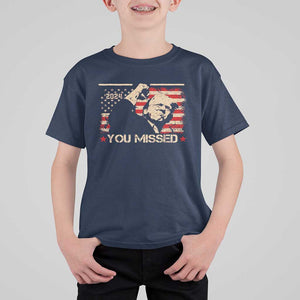 Trump You Missed T Shirt For Kid Funny Election 2024 American Flag TS02 Navy Print Your Wear