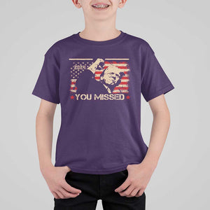 Trump You Missed T Shirt For Kid Funny Election 2024 American Flag TS02 Purple Print Your Wear