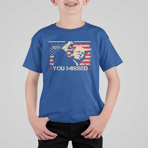 Trump You Missed T Shirt For Kid Funny Election 2024 American Flag TS02 Royal Blue Print Your Wear