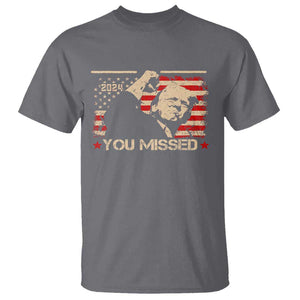 Trump You Missed T Shirt Funny Election 2024 American Flag TS02 Charcoal Print Your Wear