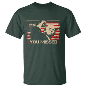 Trump You Missed T Shirt Funny Election 2024 American Flag TS02 Dark Forest Green Print Your Wear