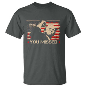 Trump You Missed T Shirt Funny Election 2024 American Flag TS02 Dark Heather Print Your Wear