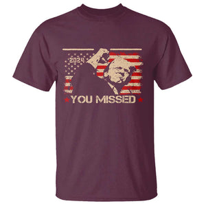 Trump You Missed T Shirt Funny Election 2024 American Flag TS02 Maroon Print Your Wear