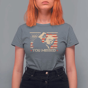 Trump You Missed T Shirt For Women Funny Election 2024 American Flag TS02 Charcoal Print Your Wear