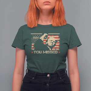 Trump You Missed T Shirt For Women Funny Election 2024 American Flag TS02 Dark Forest Green Print Your Wear