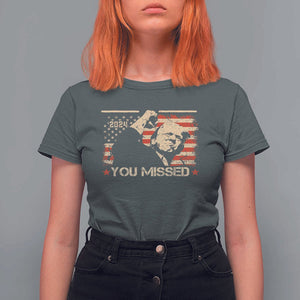 Trump You Missed T Shirt For Women Funny Election 2024 American Flag TS02 Dark Heather Print Your Wear