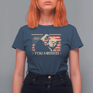 Trump You Missed T Shirt For Women Funny Election 2024 American Flag TS02 Navy Print Your Wear