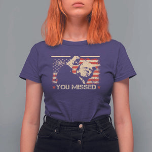 Trump You Missed T Shirt For Women Funny Election 2024 American Flag TS02 Purple Print Your Wear