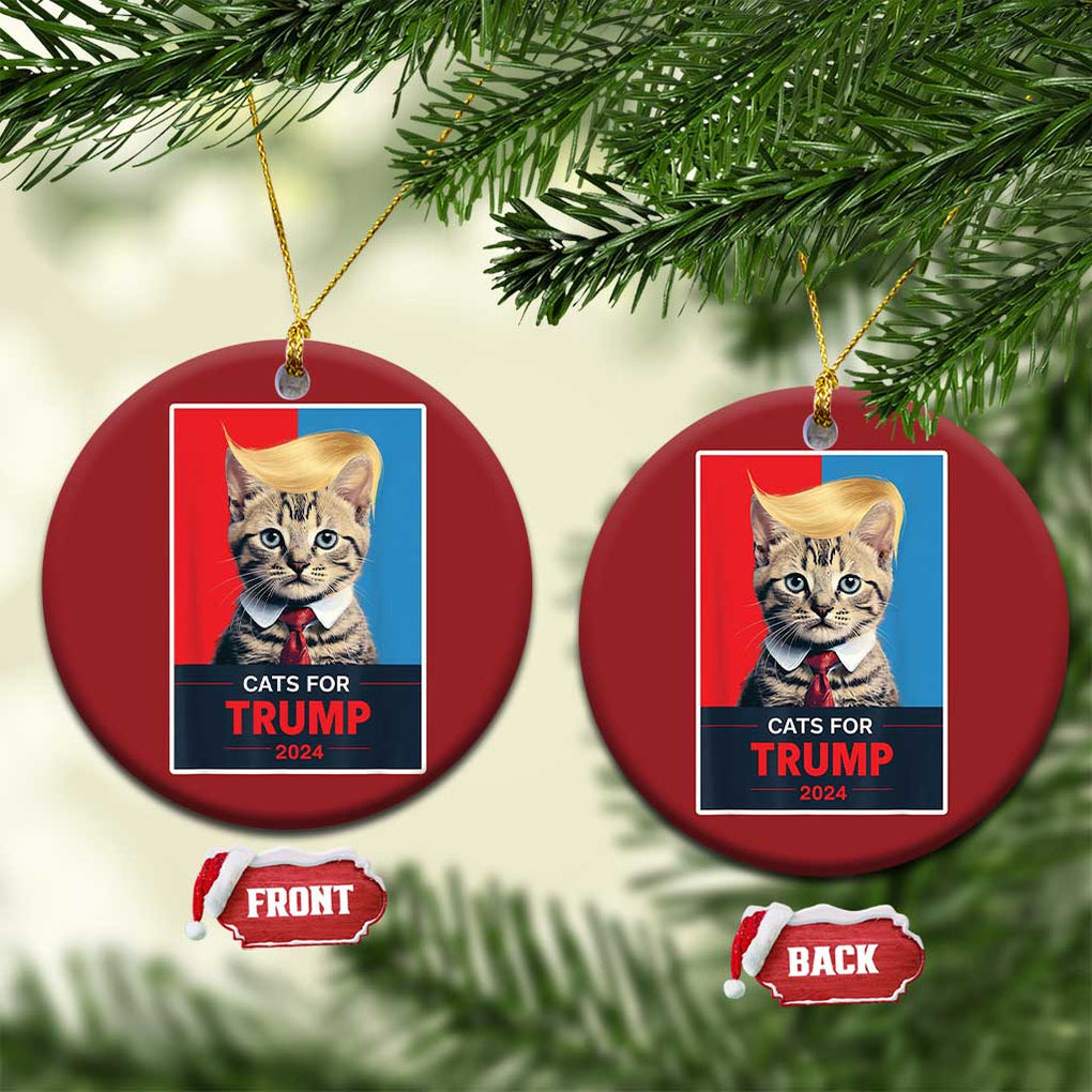 Cats For Trump 2024 Christmas Ornament Funny Cat Election Blonde Hair TS02 Circle Red Print Your Wear