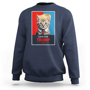 Cats For Trump 2024 Sweatshirt Funny Cat Election Blonde Hair TS02 Navy Print Your Wear