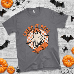 Halloween Skating Boo Sheet T Shirt Creep It Real Ghost Fall Season Retro Vintage TS02 Charcoal Print Your Wear