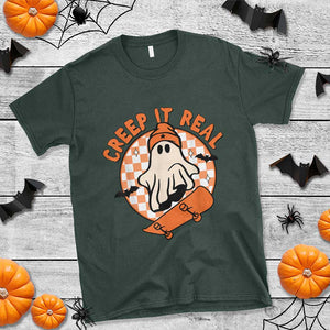 Halloween Skating Boo Sheet T Shirt Creep It Real Ghost Fall Season Retro Vintage TS02 Dark Forest Green Print Your Wear