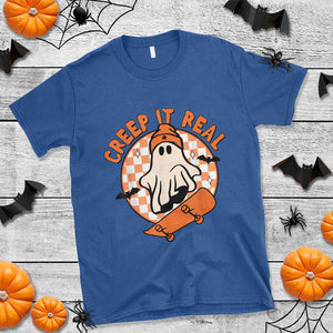 Halloween Skating Boo Sheet T Shirt Creep It Real Ghost Fall Season Retro Vintage TS02 Royal Blue Print Your Wear