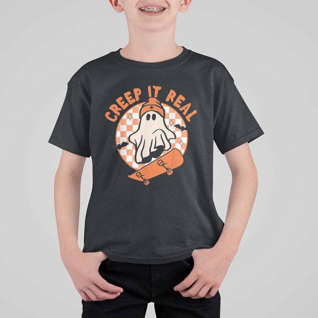 Halloween Skating Boo Sheet T Shirt For Kid Creep It Real Ghost Fall Season Retro Vintage TS02 Black Print Your Wear