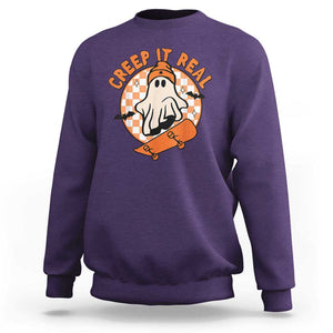 Halloween Skating Boo Sheet Sweatshirt Creep It Real Ghost Fall Season Retro Vintage TS02 Purple Print Your Wear