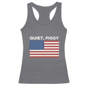 Quiet Piggy Patriotic Meme Racerback Tank Top Satirical USA Flag Free Speech TS02 Charcoal Print Your Wear