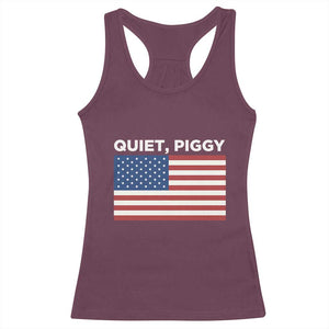 Quiet Piggy Patriotic Meme Racerback Tank Top Satirical USA Flag Free Speech TS02 Maroon Print Your Wear