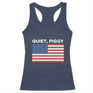 Quiet Piggy Patriotic Meme Racerback Tank Top Satirical USA Flag Free Speech TS02 Navy Print Your Wear