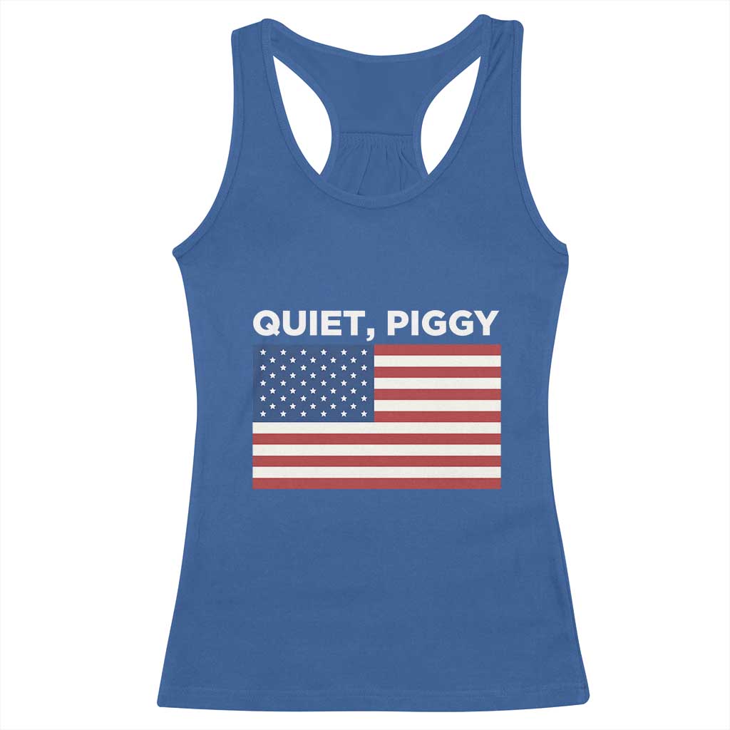 Quiet Piggy Patriotic Meme Racerback Tank Top Satirical USA Flag Free Speech TS02 Royal Blue Print Your Wear