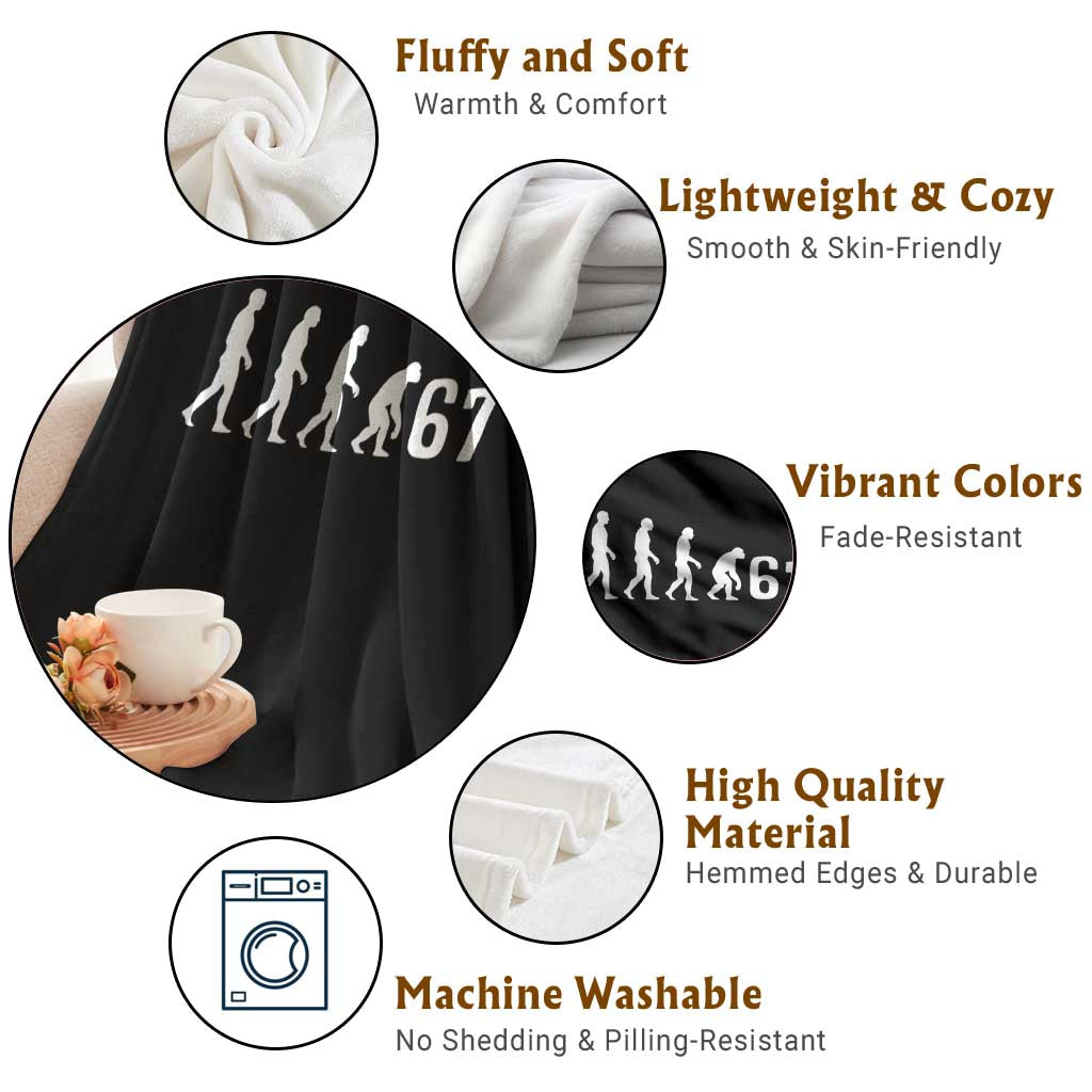 Funny 67 Reverse Evolution Throw Blanket Sarcastic Six Seven Meme TS02 Print Your Wear