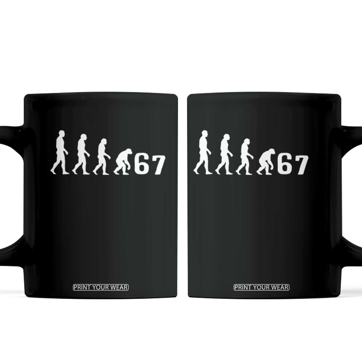 Funny 67 Reverse Evolution Coffee Mug Sarcastic Six Seven Meme TS02 Black Print Your Wear