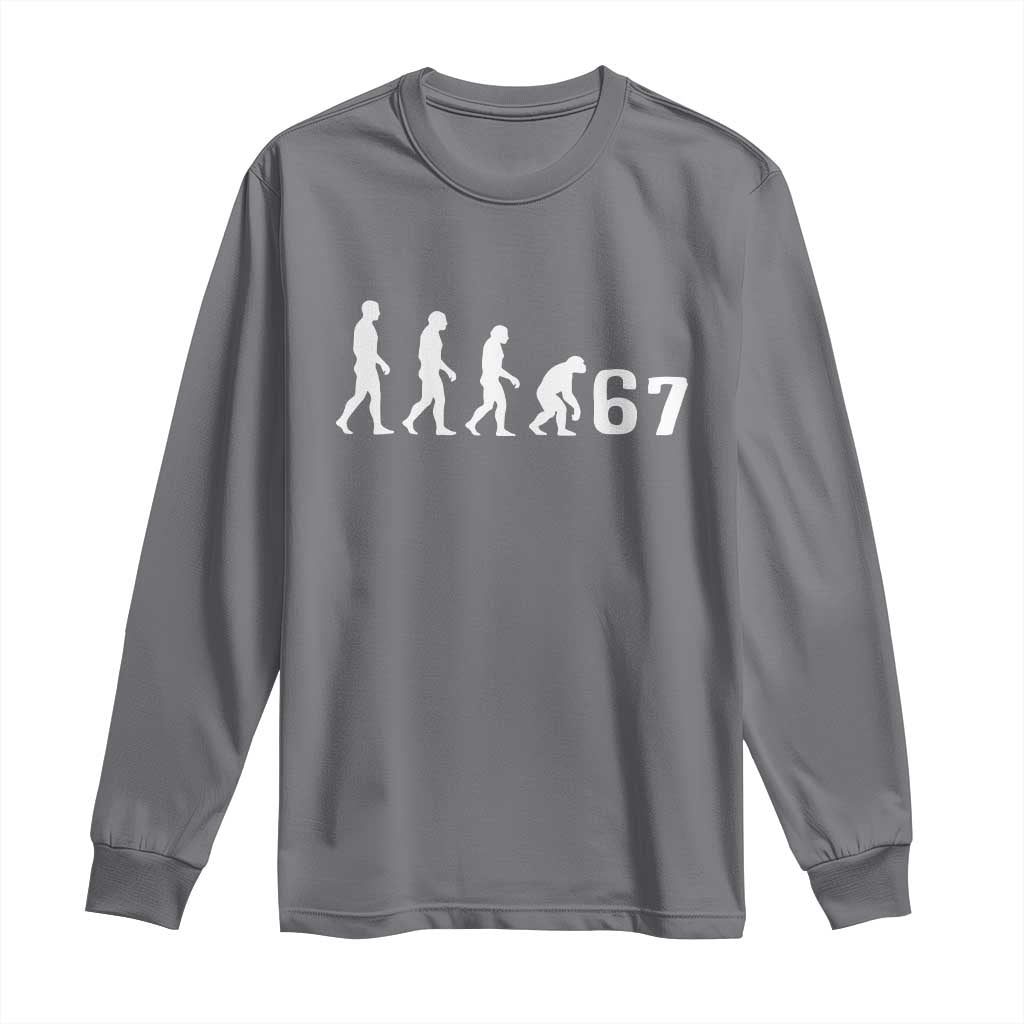 Funny 67 Reverse Evolution Long Sleeve Shirt Sarcastic Six Seven Meme TS02 Charcoal Print Your Wear