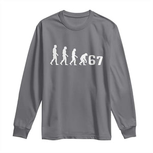 Funny 67 Reverse Evolution Long Sleeve Shirt Sarcastic Six Seven Meme TS02 Charcoal Print Your Wear