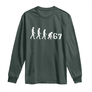Funny 67 Reverse Evolution Long Sleeve Shirt Sarcastic Six Seven Meme TS02 Dark Forest Green Print Your Wear