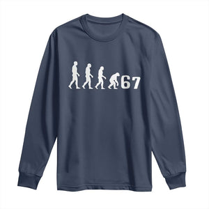 Funny 67 Reverse Evolution Long Sleeve Shirt Sarcastic Six Seven Meme TS02 Navy Print Your Wear