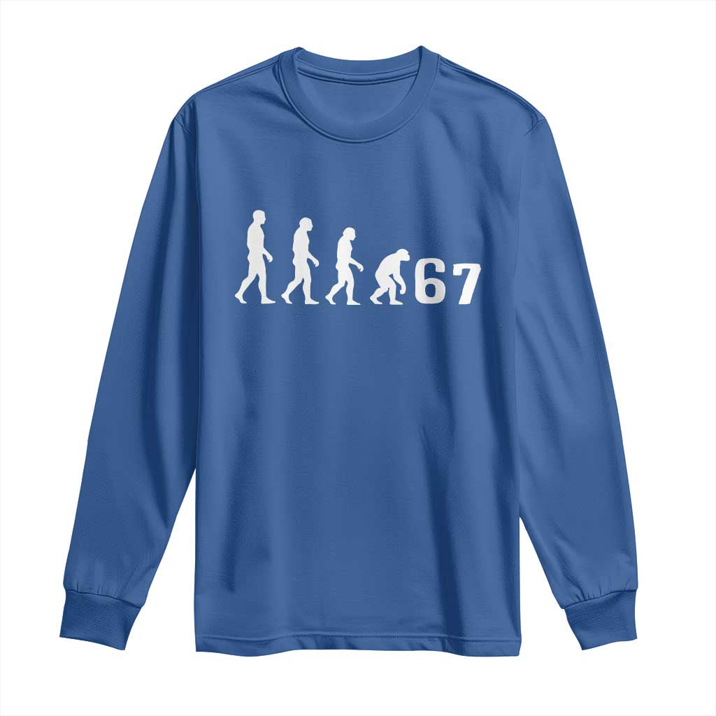 Funny 67 Reverse Evolution Long Sleeve Shirt Sarcastic Six Seven Meme TS02 Royal Blue Print Your Wear