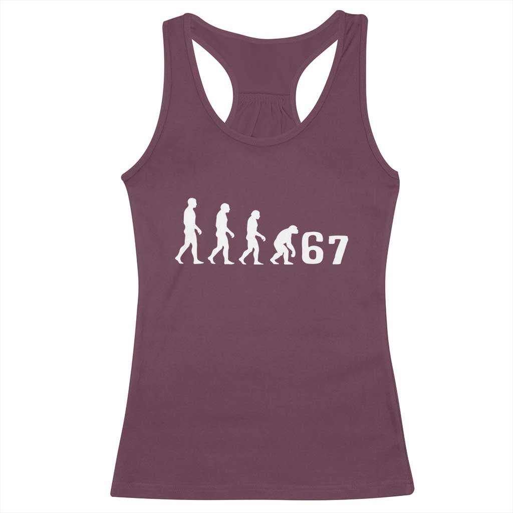Funny 67 Reverse Evolution Racerback Tank Top Sarcastic Six Seven Meme TS02 Maroon Print Your Wear