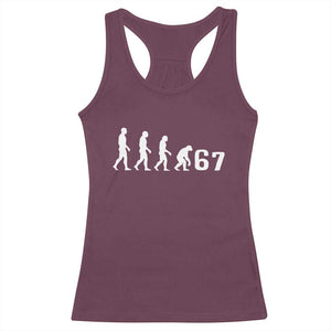 Funny 67 Reverse Evolution Racerback Tank Top Sarcastic Six Seven Meme TS02 Maroon Print Your Wear