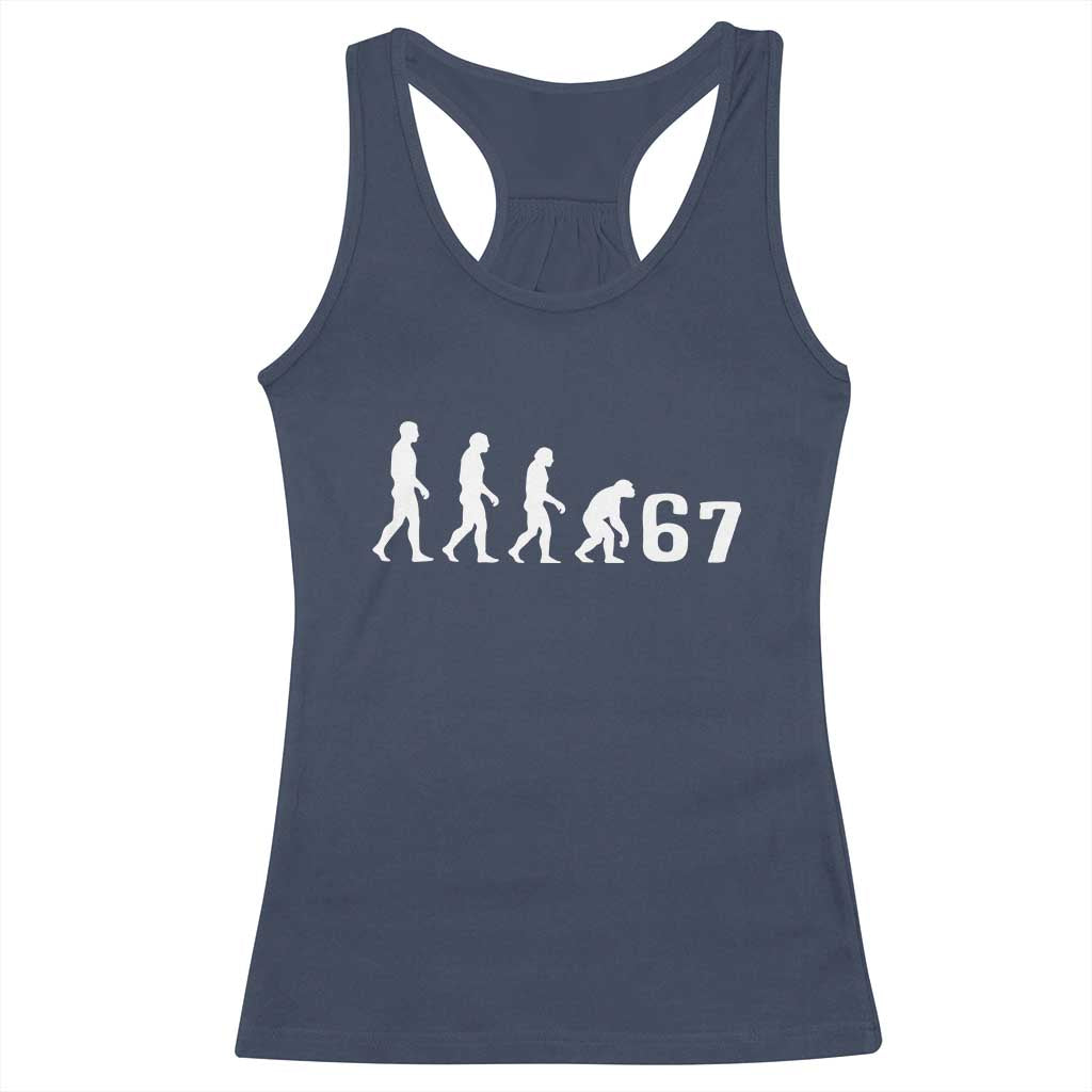 Funny 67 Reverse Evolution Racerback Tank Top Sarcastic Six Seven Meme TS02 Navy Print Your Wear
