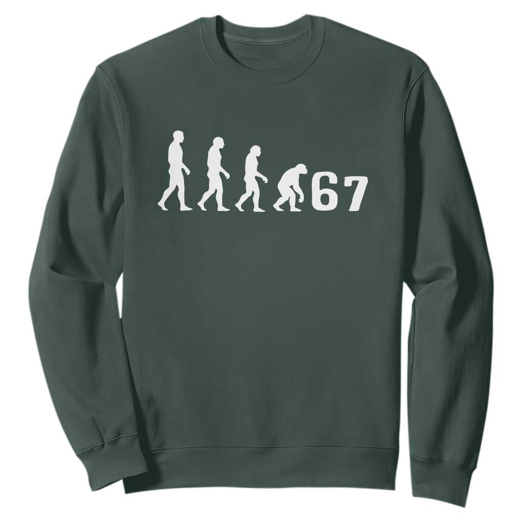 Funny 67 Reverse Evolution Sweatshirt Sarcastic Six Seven Meme TS02 Dark Forest Green Print Your Wear