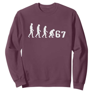 Funny 67 Reverse Evolution Sweatshirt Sarcastic Six Seven Meme TS02 Maroon Print Your Wear
