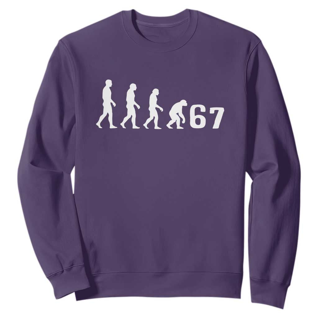 Funny 67 Reverse Evolution Sweatshirt Sarcastic Six Seven Meme TS02 Purple Print Your Wear
