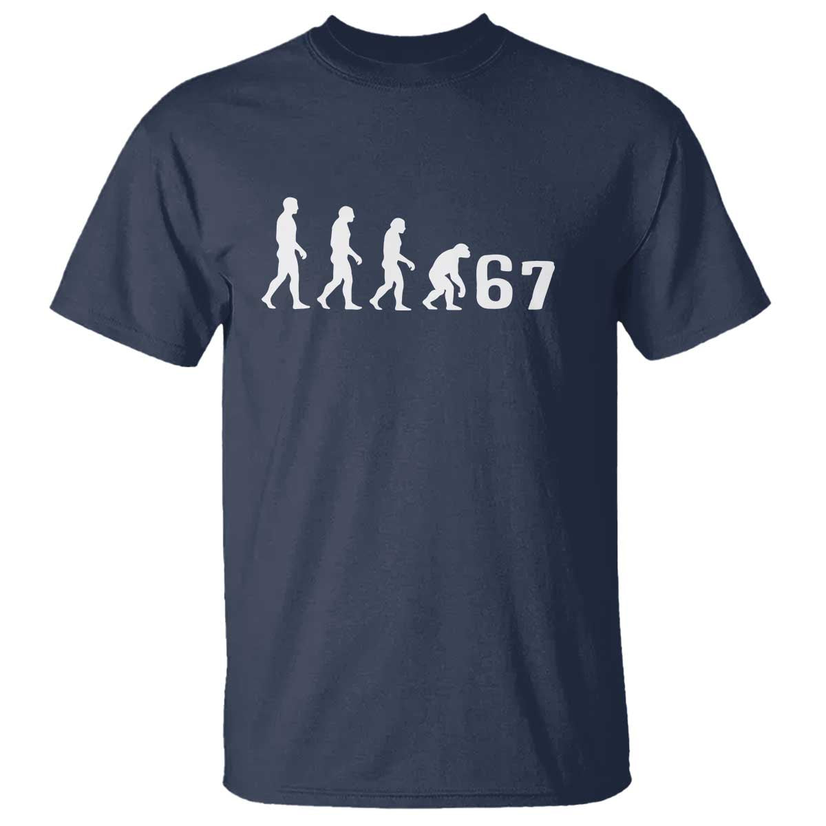 Funny 67 Reverse Evolution T Shirt Sarcastic Six Seven Meme TS02 Navy Print Your Wear