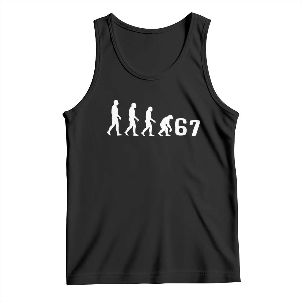 Funny 67 Reverse Evolution Tank Top Sarcastic Six Seven Meme TS02 Black Print Your Wear