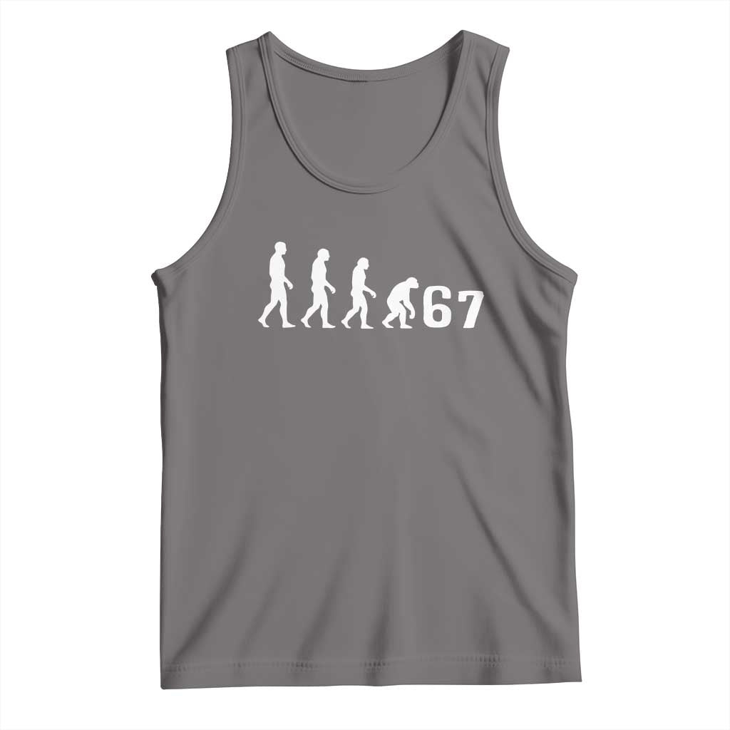 Funny 67 Reverse Evolution Tank Top Sarcastic Six Seven Meme TS02 Deep Heather Print Your Wear