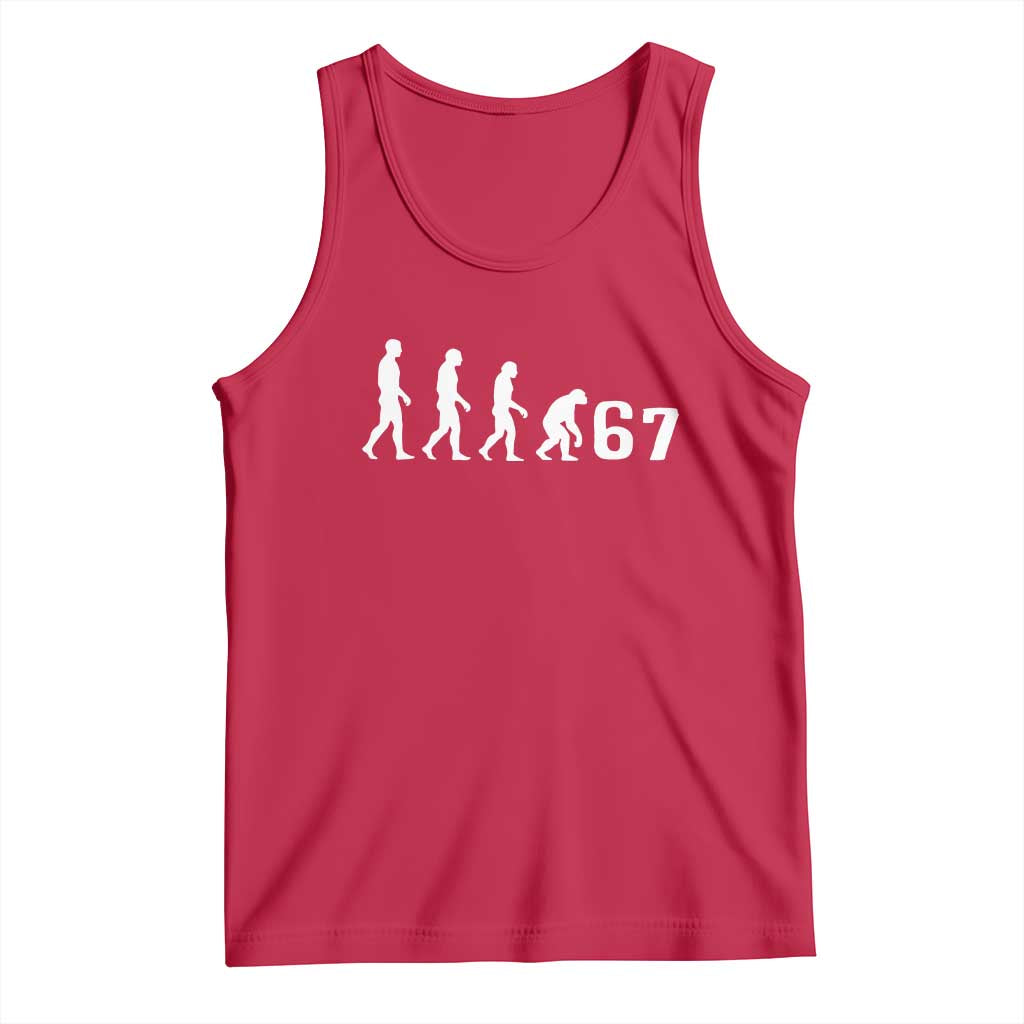 Funny 67 Reverse Evolution Tank Top Sarcastic Six Seven Meme TS02 Red Print Your Wear